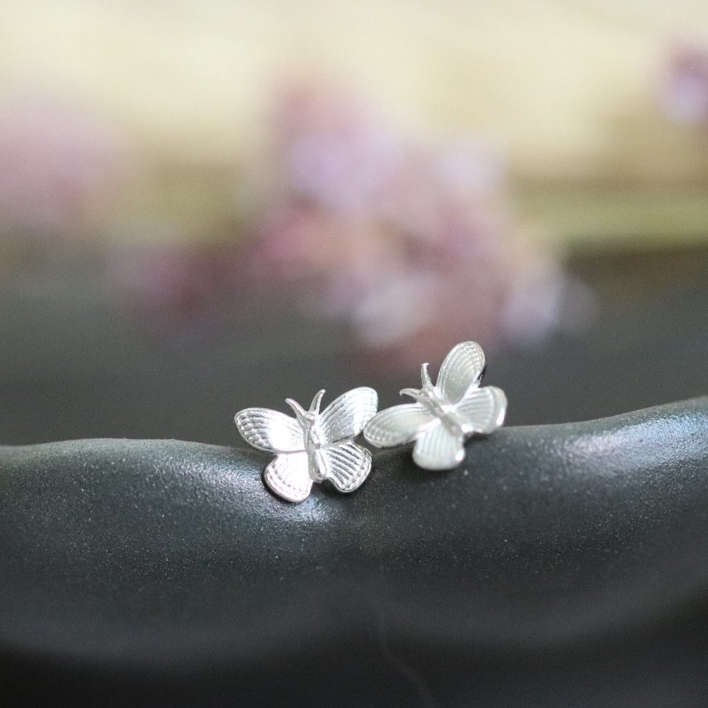 10K Solid White Gold "So Young" Dainty Butterfly Minimalistic Stud Earrings